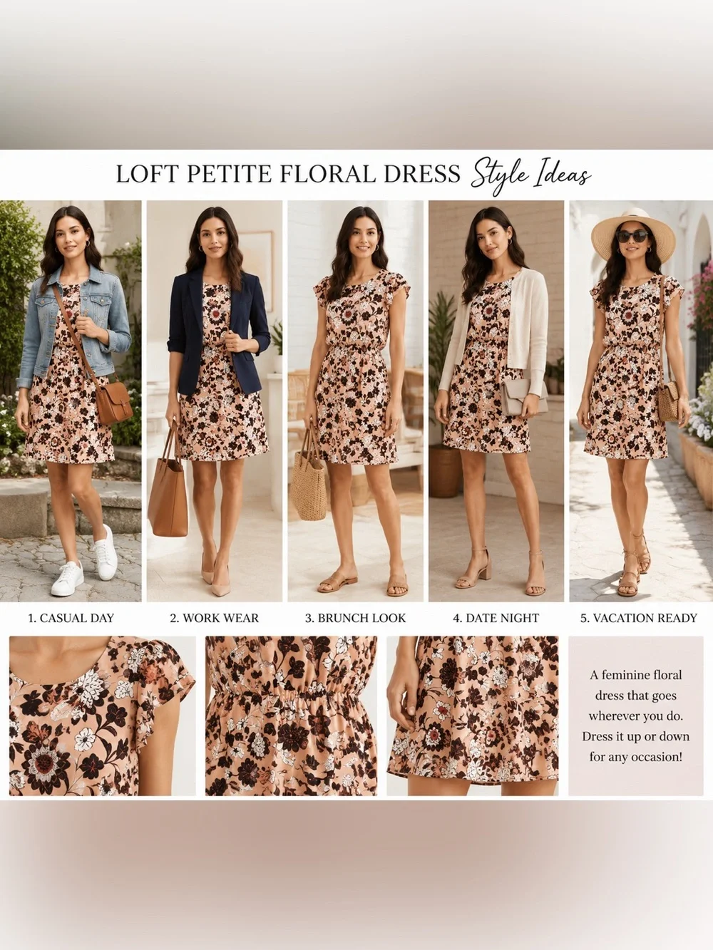 LOFT Petite Floral Fit & Flare Dress | Blush Pink | Flutter Sleeve | Size XSP